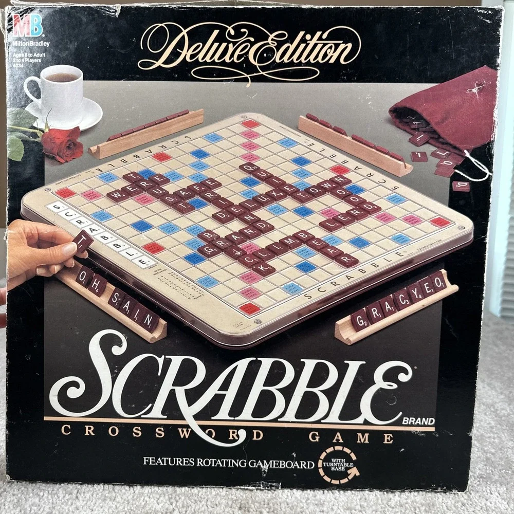 Scrabble 1989 Complete Deluxe Rotation Turntable Board Game MISSING LETTERS